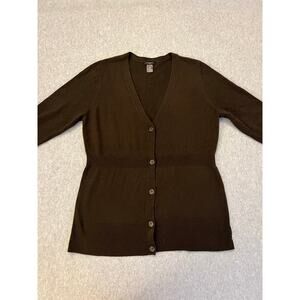 Ann Taylor Button‎ Front Cardigan Women's XL Brown Wool Blend V Neck Sweater